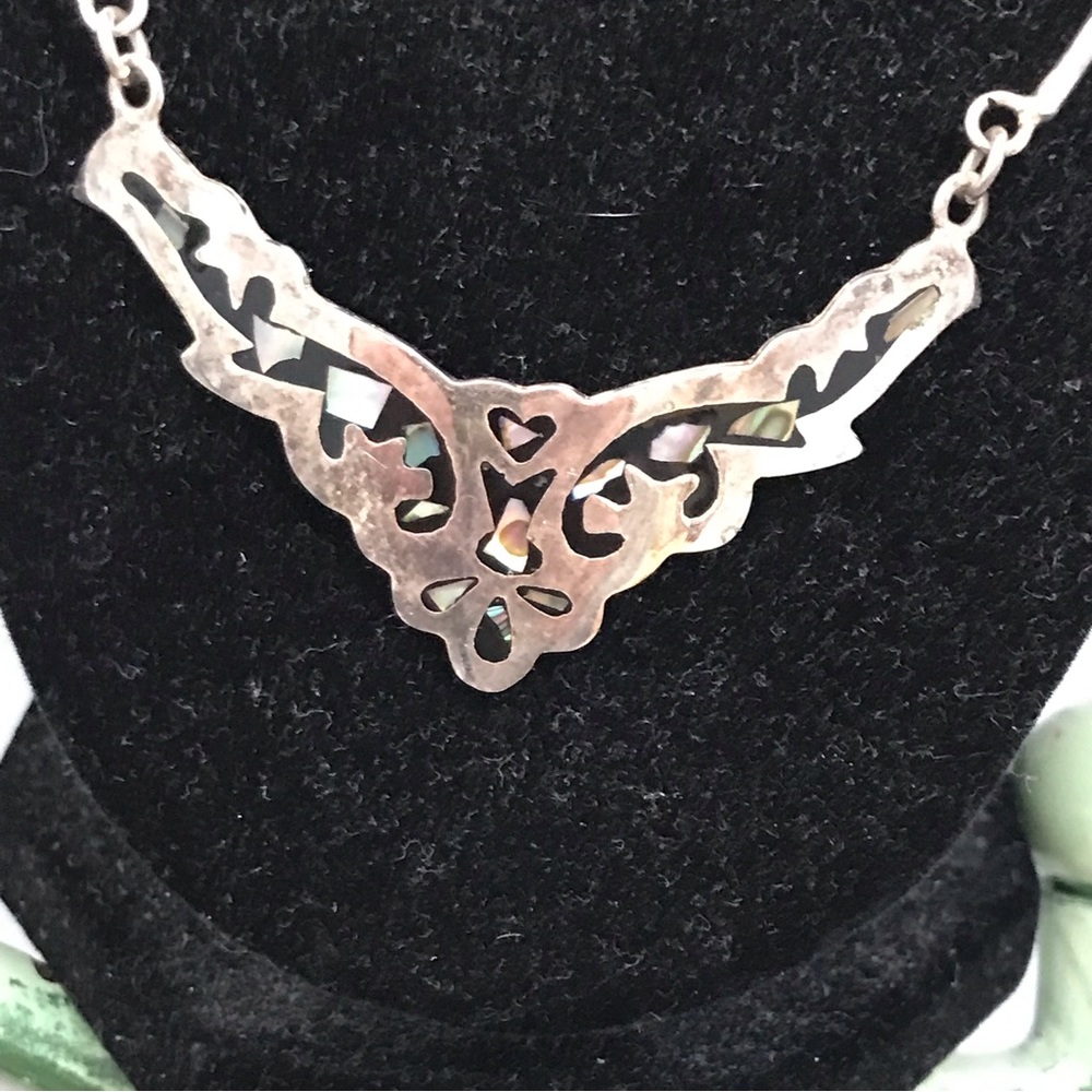 Vintage abalone  inlaid Mexican necklace 70s -80s